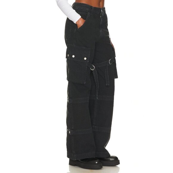 AGOLDE Vivian Pant Cargo Jeans Oversized Baggy Wide Leg Strap Black - Picture 2 of 13